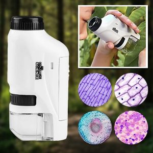 Microscopio tascabile per bambini - 60-120x, LED, clip per telefono | MINISCOPE